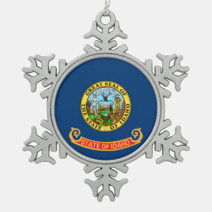 Idaho Flag: the Gem State, America Mountain West Snowflake Pewter Christmas Ornament