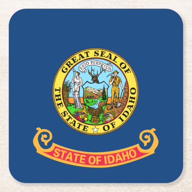 Idaho Flag: the Gem State, America Mountain West Square Paper Coaster (Front)