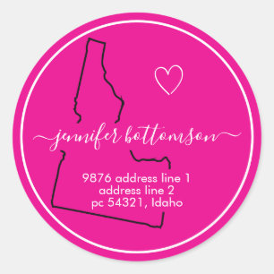 Idaho home return map address Signature Pink Classic Round Sticker