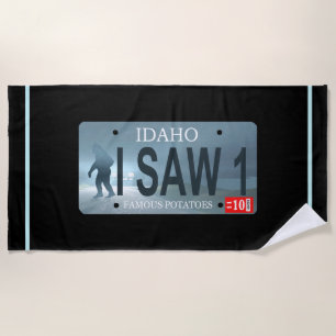 Idaho "I Saw 1" Sasquatch License Plate Beach Towel