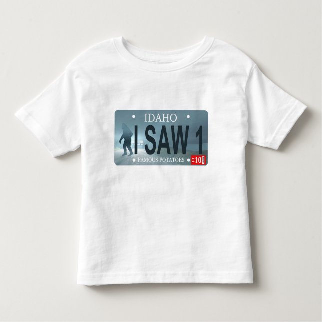 Idaho "I Saw 1" Sasquatch License Plate Toddler T-Shirt (Front)
