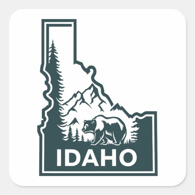 Idaho Map Bear Square Sticker (Front)