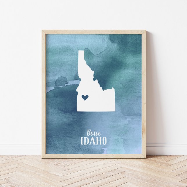 Idaho Map Blue Watercolor Personalised Art Print (Creator Uploaded)