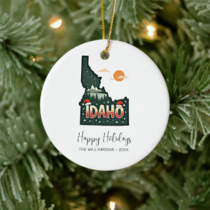 Idaho Map Happy Holidays Photo Ceramic Ornament