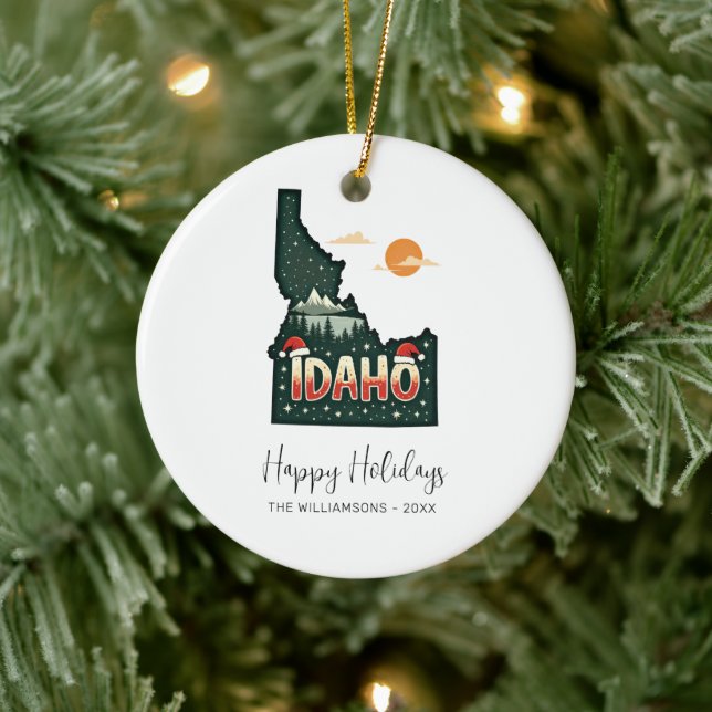 Idaho Map Happy Holidays Photo  Ceramic Ornament (Tree)