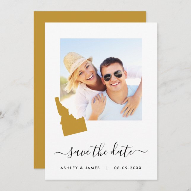 Idaho Map Photo Wedding Save the Date Card (Front/Back)