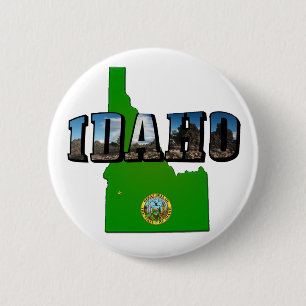 Idaho Map, Seal and Picture Text 6 Cm Round Badge