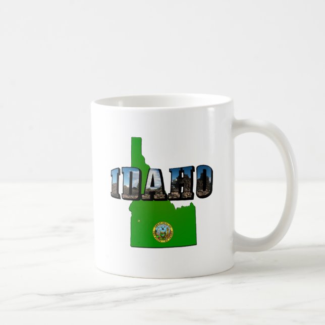 Idaho Map, Seal and Picture Text Coffee Mug (Right)