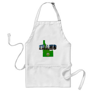 Idaho Map, Seal and Picture Text Standard Apron