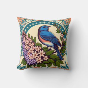 Idaho Mountain Bluebird and The Syringa Flowers Cushion