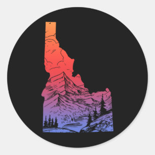 Idaho Mountains Pride State Map Hiking Camping Vin Classic Round Sticker