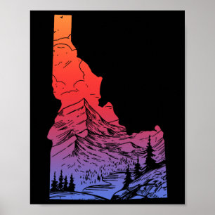Idaho Mountains Pride State Map Hiking Camping Vin Poster