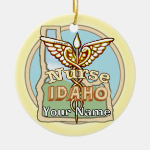 Idaho Nurse Caduceus  Ceramic Ornament