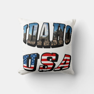 Idaho Picture State and Flag USA Text Cushion