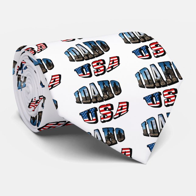 Idaho Picture State and Flag USA Text Tie (Rolled)