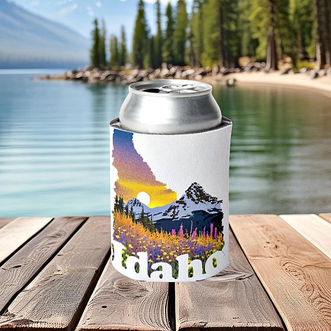 Idaho shape with mountain and wildflowers can cooler (Creator Uploaded)