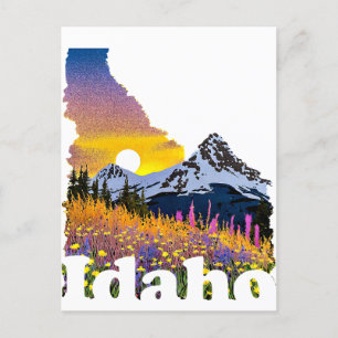 Idaho shape with mountain and wildflowers postcard