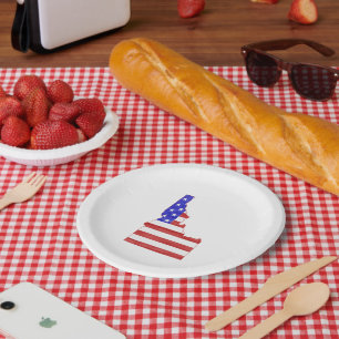 Idaho Shaped American Flag Paper Plates