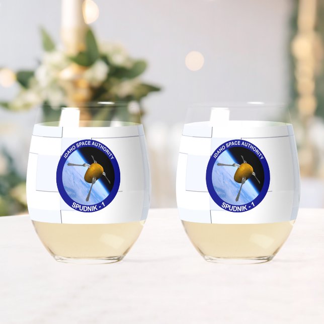 Idaho Spudnik Satellite Mission Patch Stemless Wine Glass (Insitu (Wedding))
