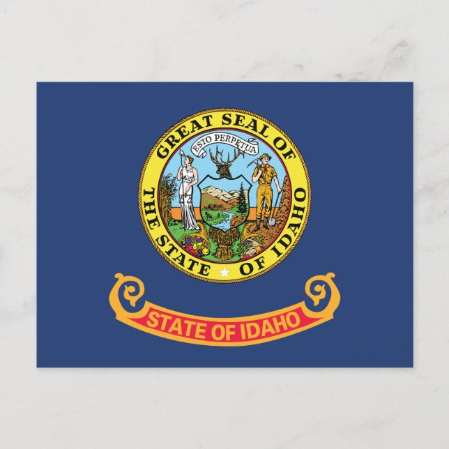 Idaho State Flag Gem State Seal Miner & Elk  Postcard (Front)