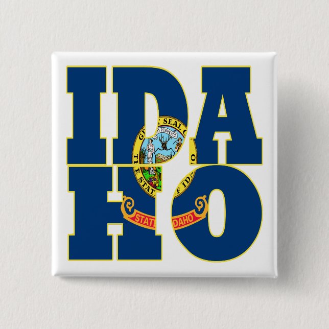 Idaho state flag text 15 cm square badge (Front)