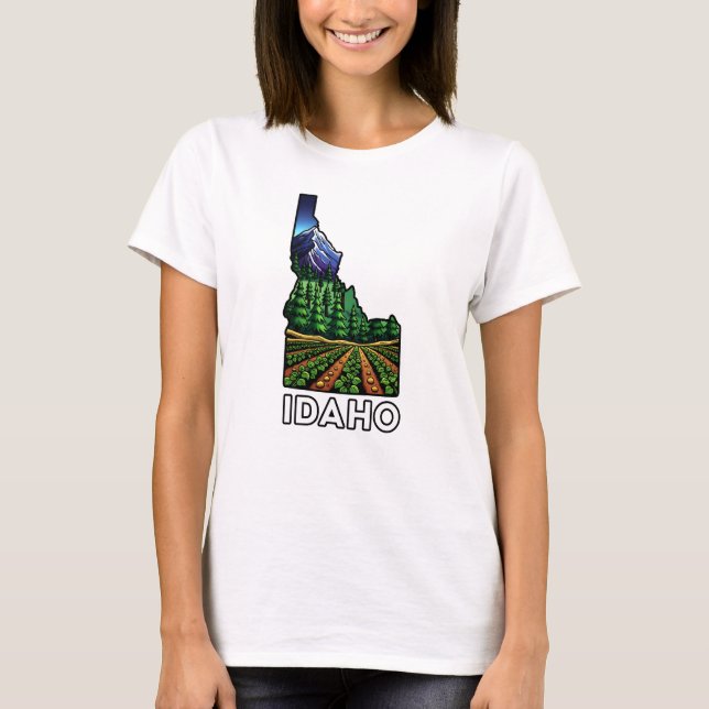 Idaho State Outline Tattoo Style Potato Fields T-Shirt (Front)