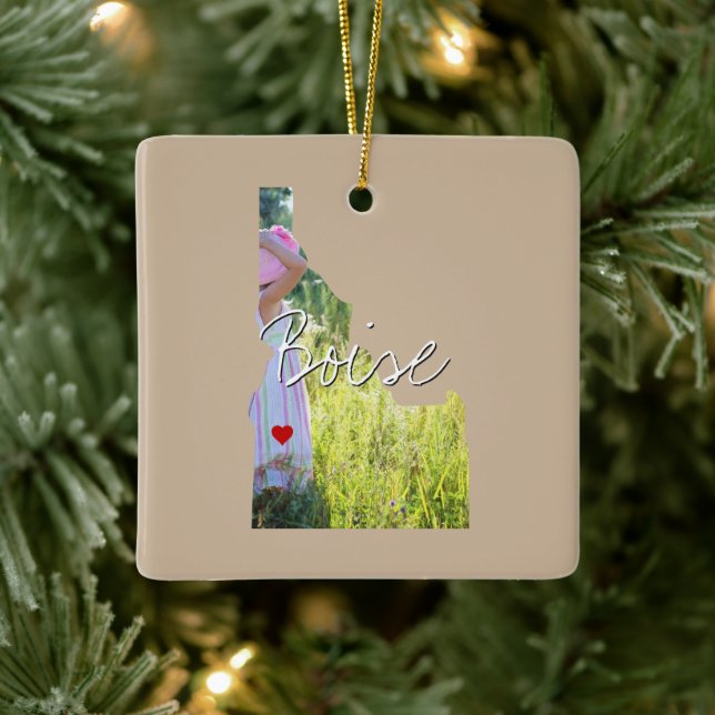 Idaho State Photo insert and town name Ceramic Ornament (Tree)