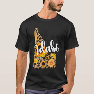 Idaho Sunflower Leopard Print Wildflower State Map T-Shirt