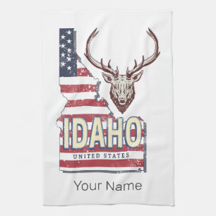 Idaho United States Retro Map Vintage Deer USA Tea Towel