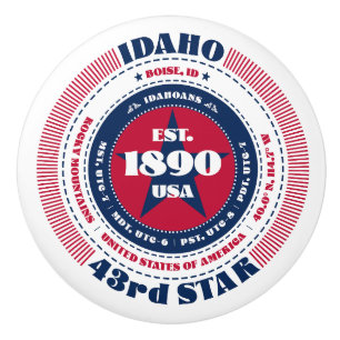Idaho US State Red White Blue Typography Ceramic Knob
