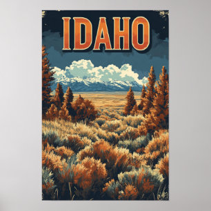 Idaho USA Art Vintage Illustration Travel Poster