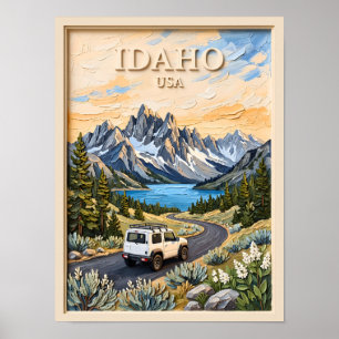 Idaho USA Road Trip Vintage 3D Textured Landscape Poster