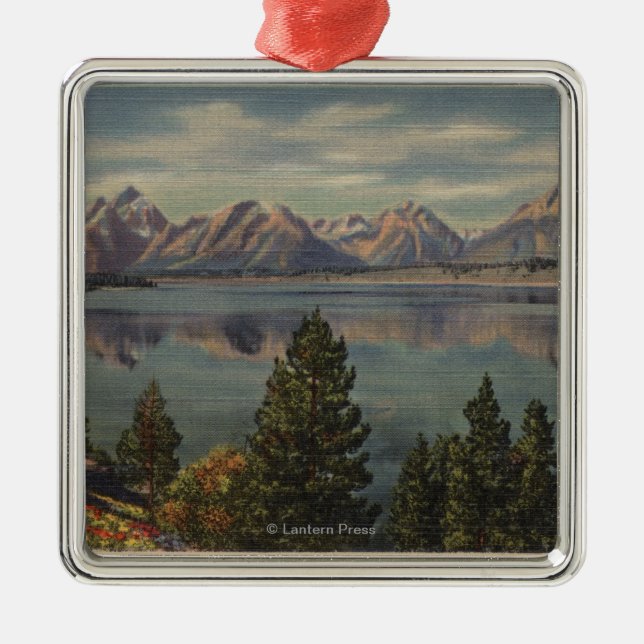 Idaho - View of the Teton Range & Jackson Lake Metal Tree Decoration (Front)
