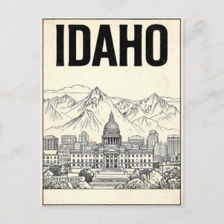 Idaho Vintage Line Art Travel Postcard