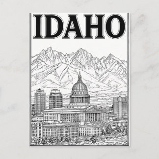 Idaho Vintage Line Art Travel Postcard