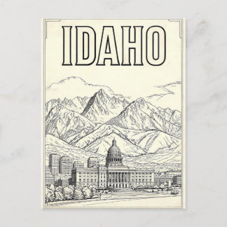 Idaho Vintage Line Art Travel Postcard