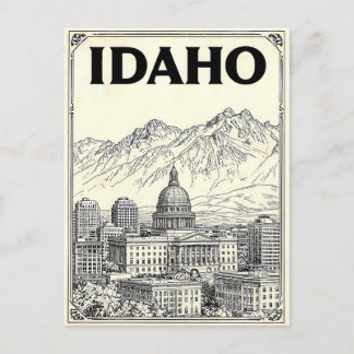 Idaho Vintage Line Art Travel Postcard