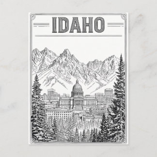 Idaho Vintage Line Art Travel Postcard