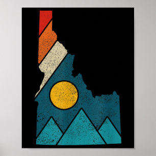 Idaho Vintage State Map Mountains Hikers Camping Poster