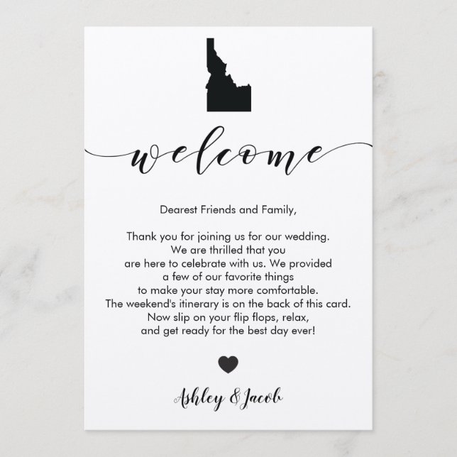 Idaho Wedding Welcome Letter & Itinerary Card (Front)