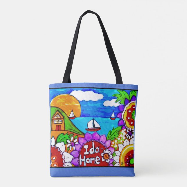 Idahome lake scene, Idaho welcome Ida Home Tote Bag (Back)