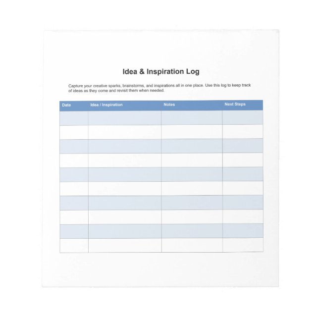 Idea Inspiration Log Notepad (Front)