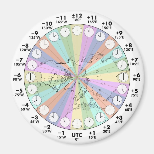 Ideal Time Zones Northern Hemisphere Round Magnet (Front)