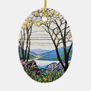 Idellic Landscape Tiffany Stained Glass Ceramic Tree Decoration
