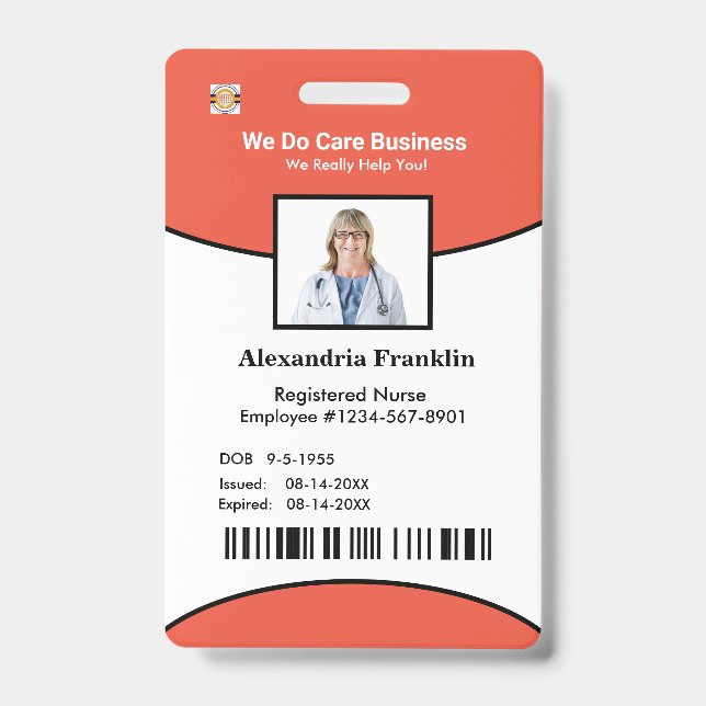 Identification Card Bar Code Photo Employee  ID Badge (Front)