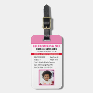 Identification Emergency Allergy Photo Child ID Luggage Tag