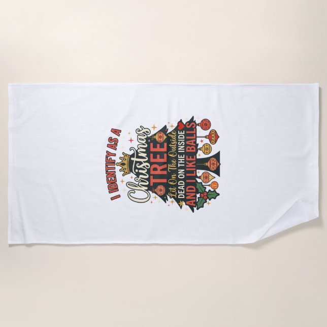Identify As Christmas Tree Crown Balls Beach Towel (Front)