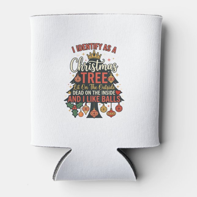 Identify As Christmas Tree Crown Balls Can Cooler (Front)