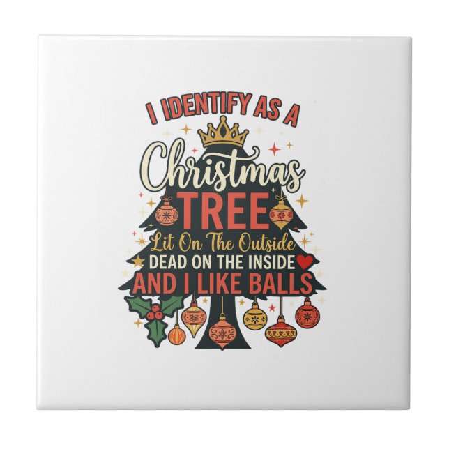 Identify As Christmas Tree Crown Balls Ceramic Tile (Front)