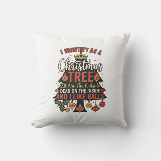 Identify As Christmas Tree Crown Balls Cushion (Front)